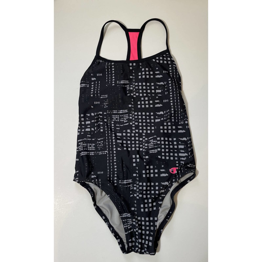 CHAMPION One Piece Racer Back Swimsuit Women’s S Black Gray Nylon Spandex - Picture 1 of 5